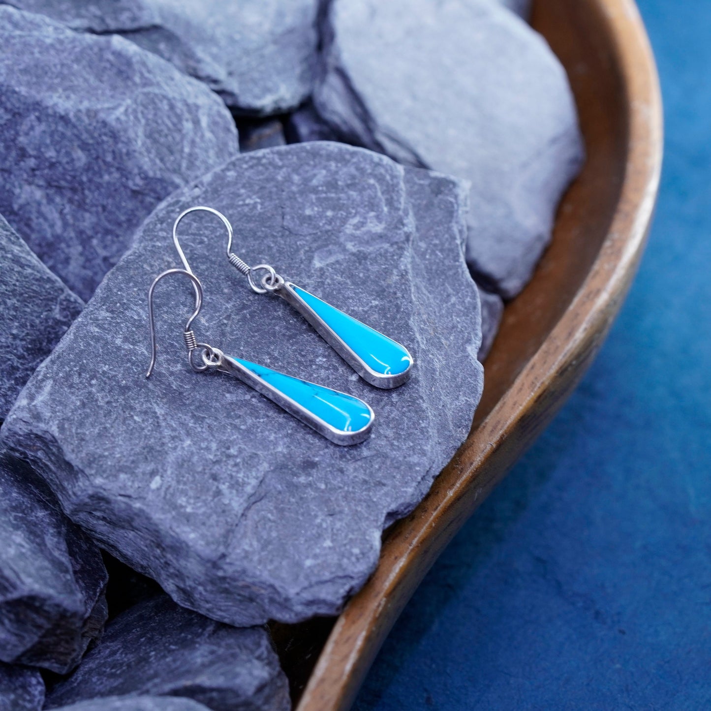 Vintage sterling 925 silver handmade earrings with turquoise