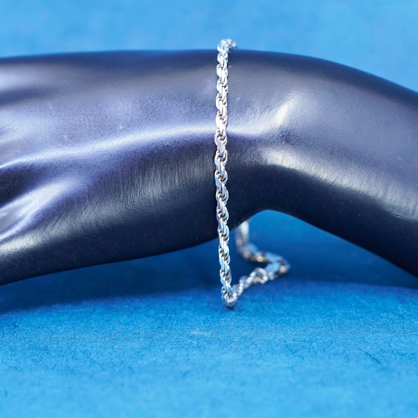 8”, 3mm, vintage sterling silver handmade bracelet, Italy 925 rope chain