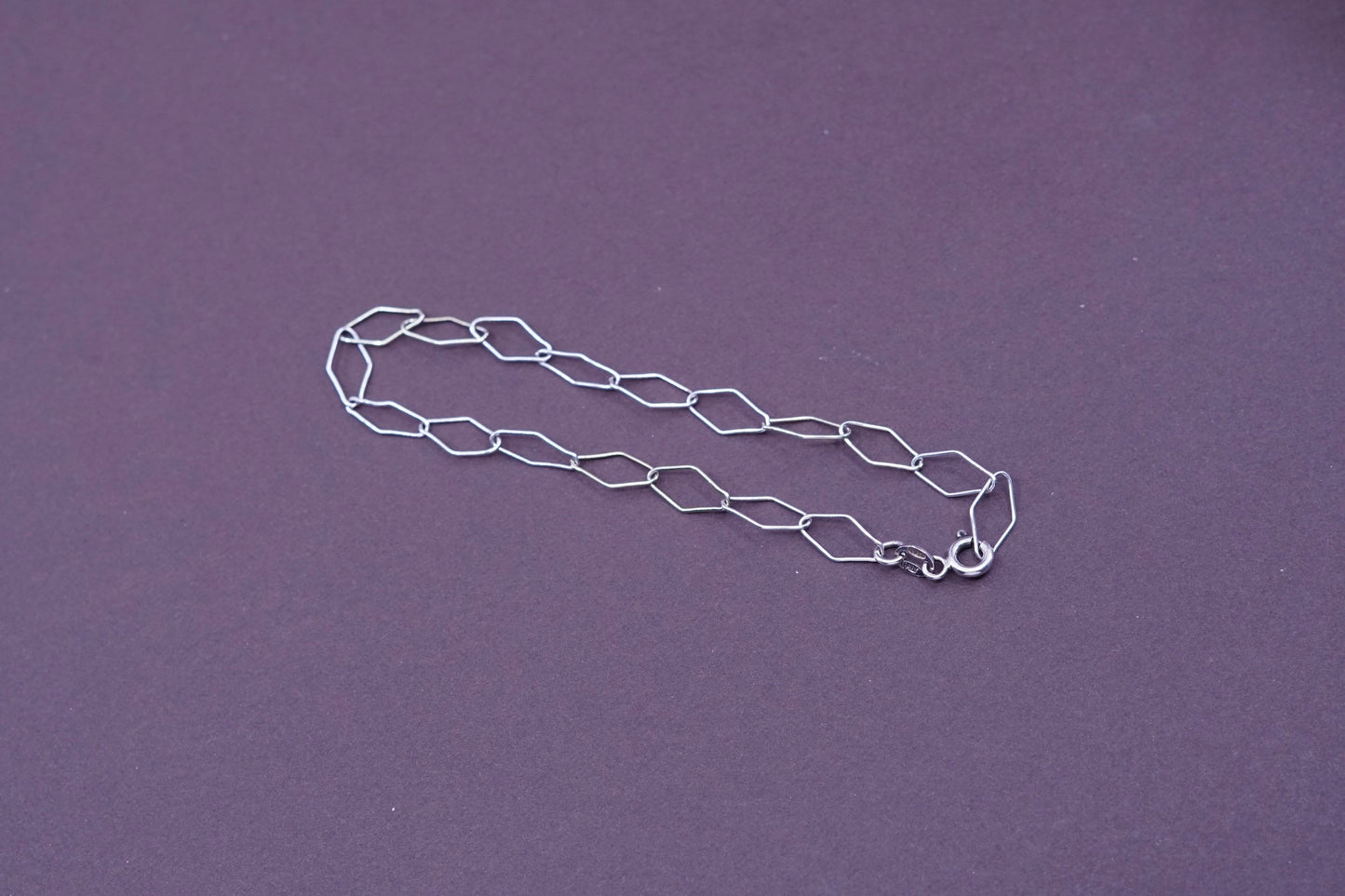 7.75”, vintage Sterling silver handmade bracelet, italy 925 Marquise link chain