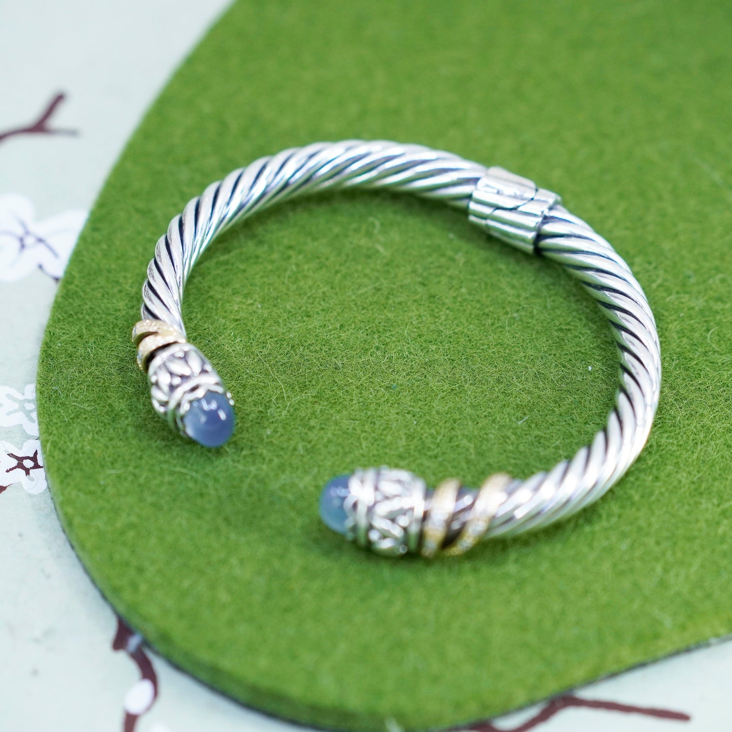 6.5”, Flli Menegatti jewelry Sterling silver bracelet, 925 cable cuff 14K gold