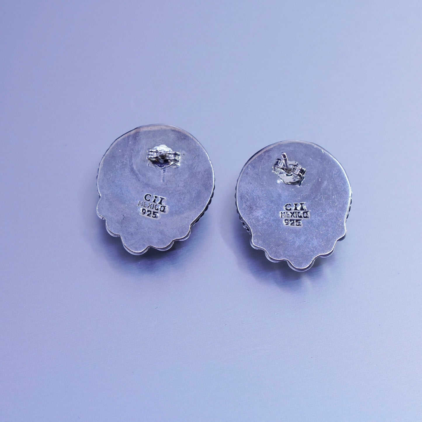 Vintage Sterling 925 silver handmade earrings, studs with cable round