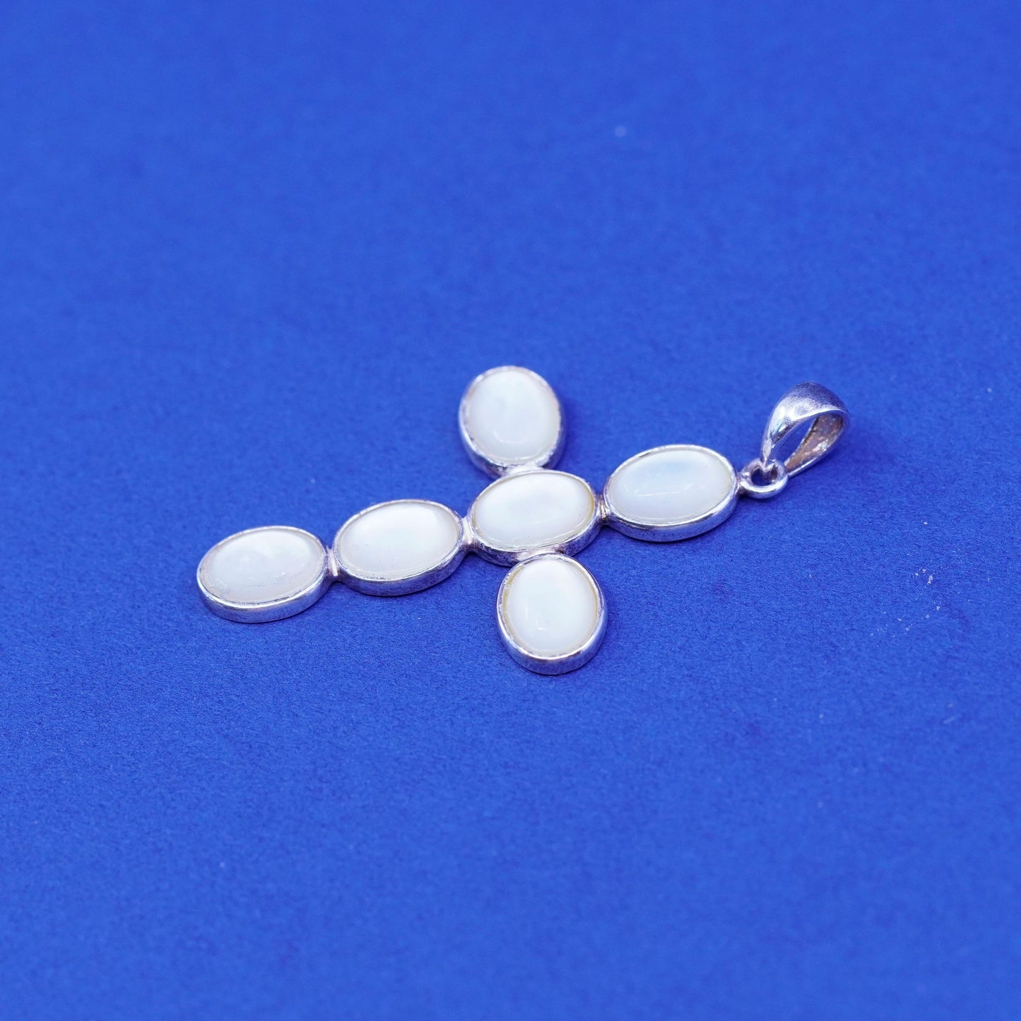 Vintage Sterling silver handmade pendant, 925 cross with moonstone