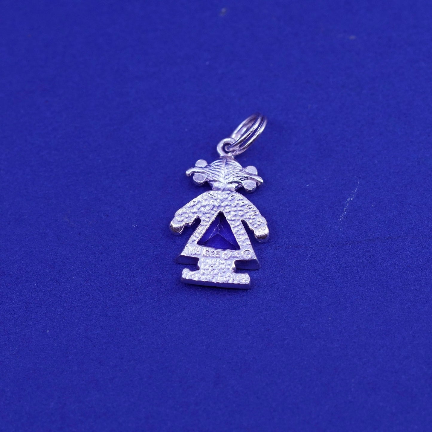 Vintage Sterling silver handmade birthstone pendant, 925 girl figure amethyst