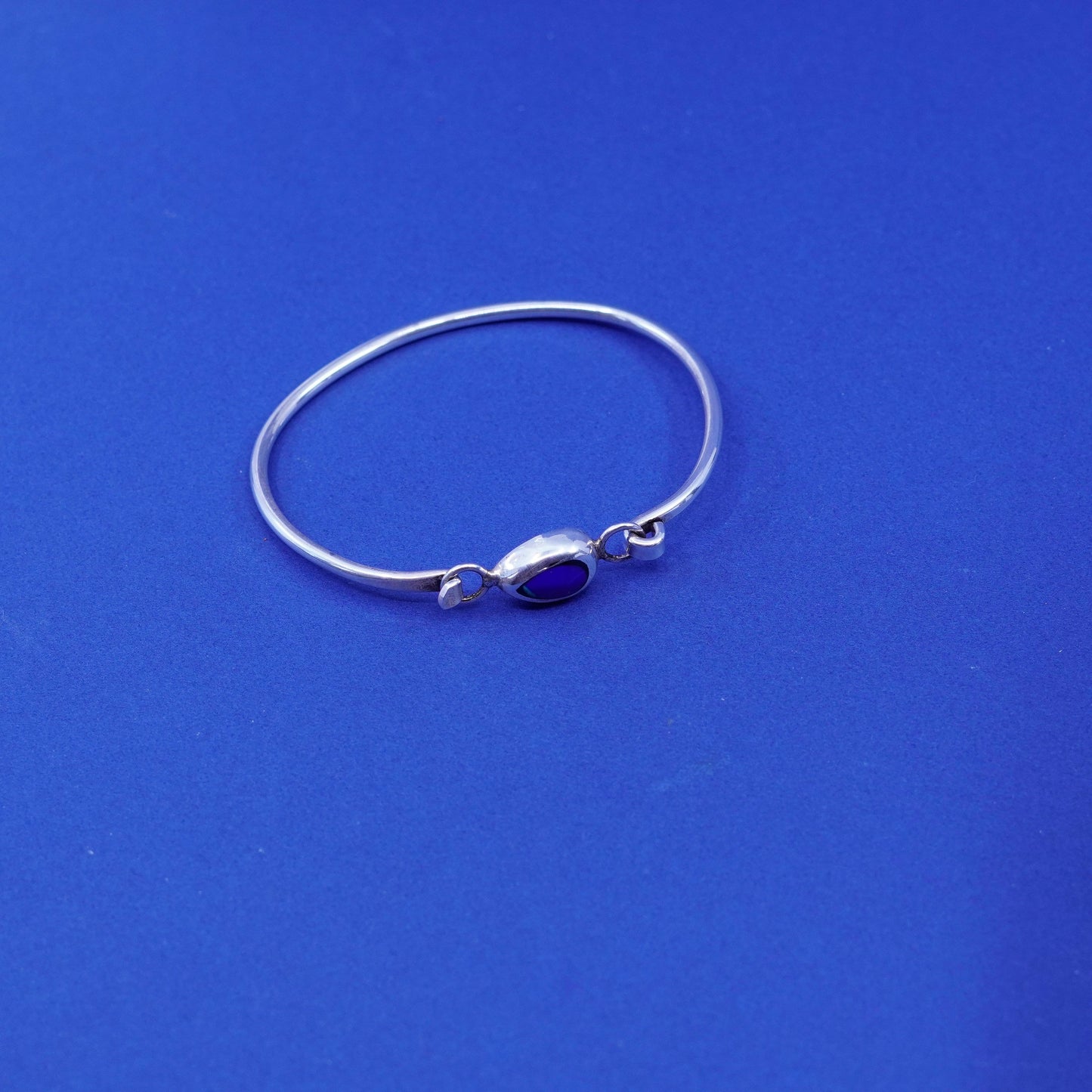 6.5”, vintage sterling silver handmade bracelet, 925 hinged bangle w/ rainstone