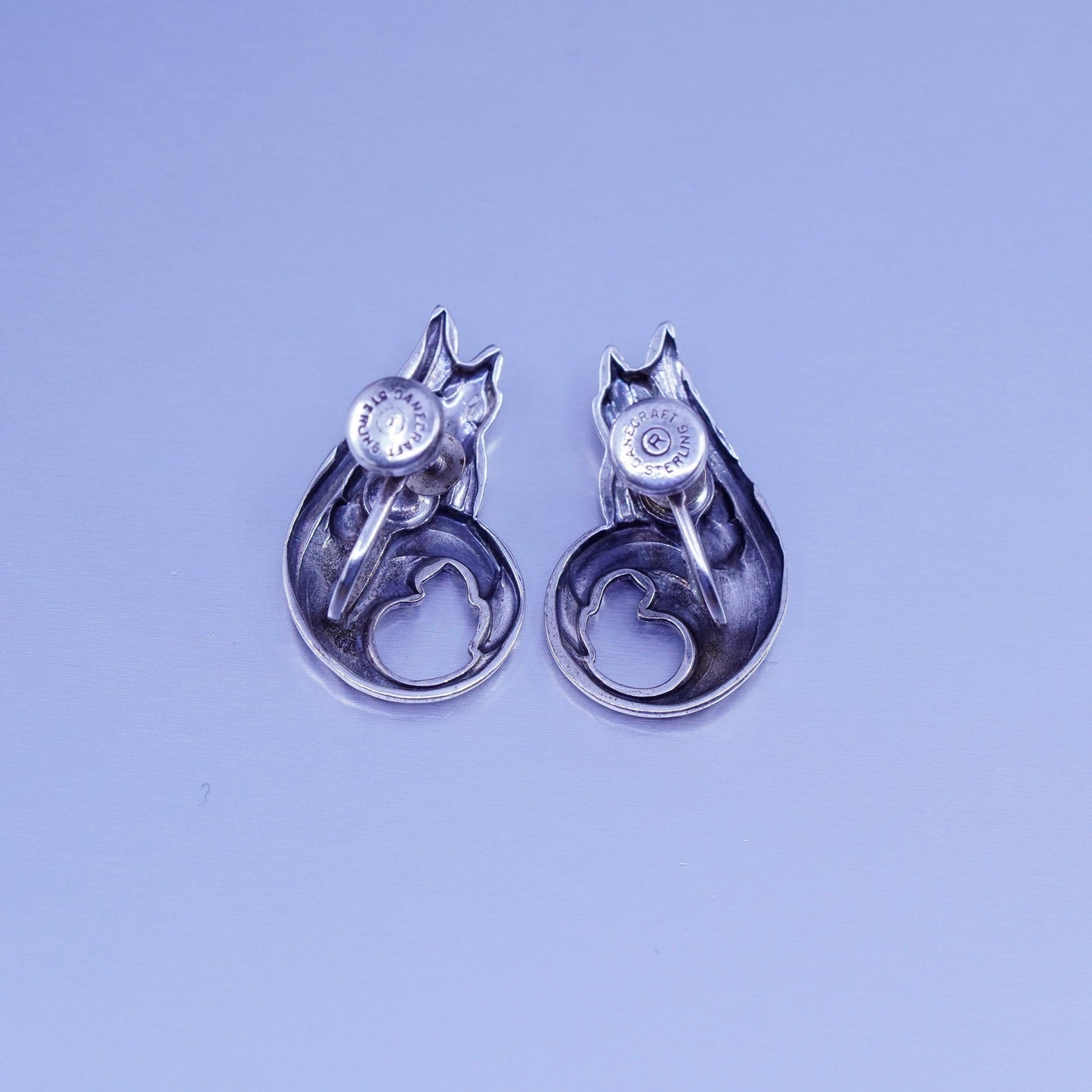 1940s signed danecraft modern Sterling 925 silver earrings, screw back wings
