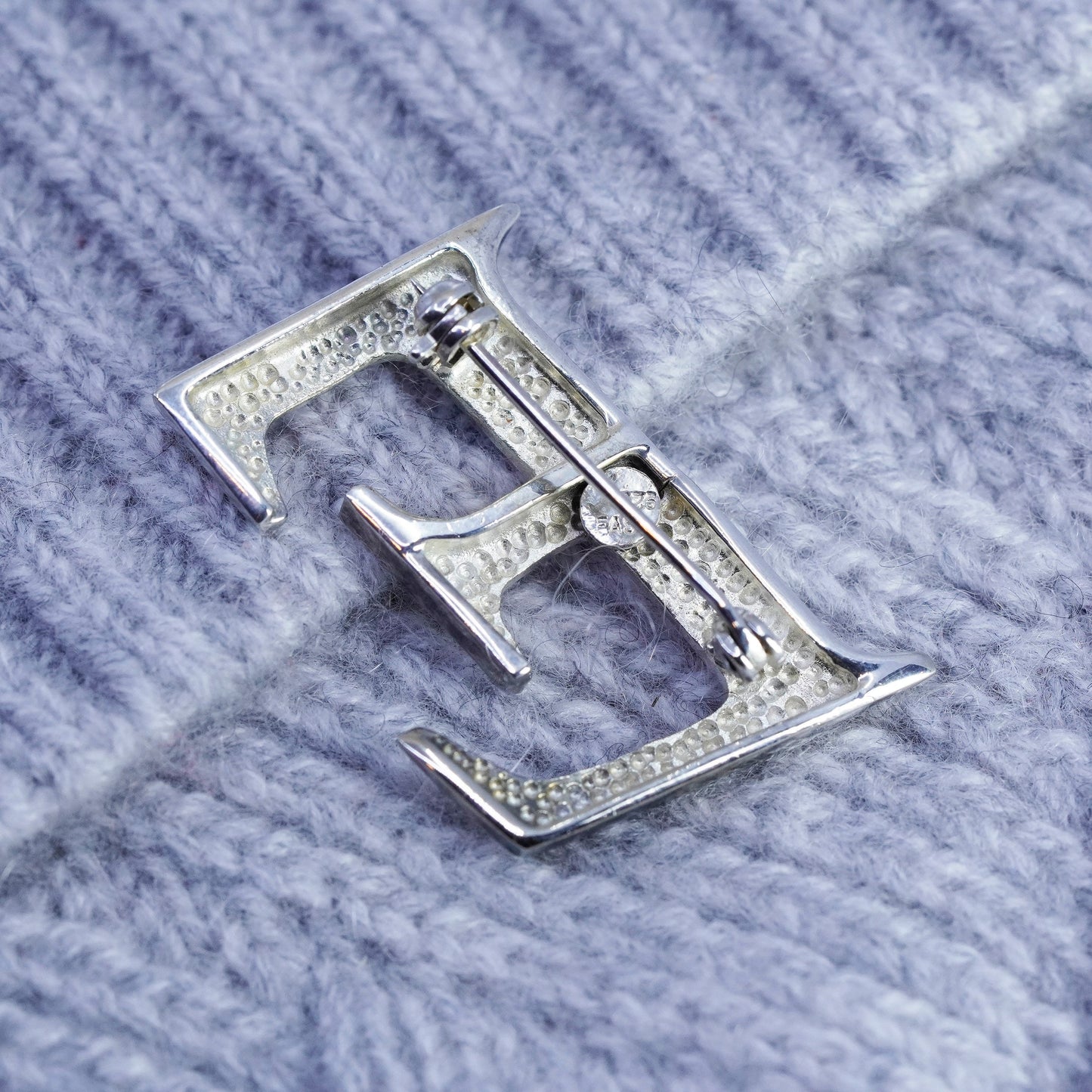 Vintage sterling silver handmade brooch, 925 letter E pin