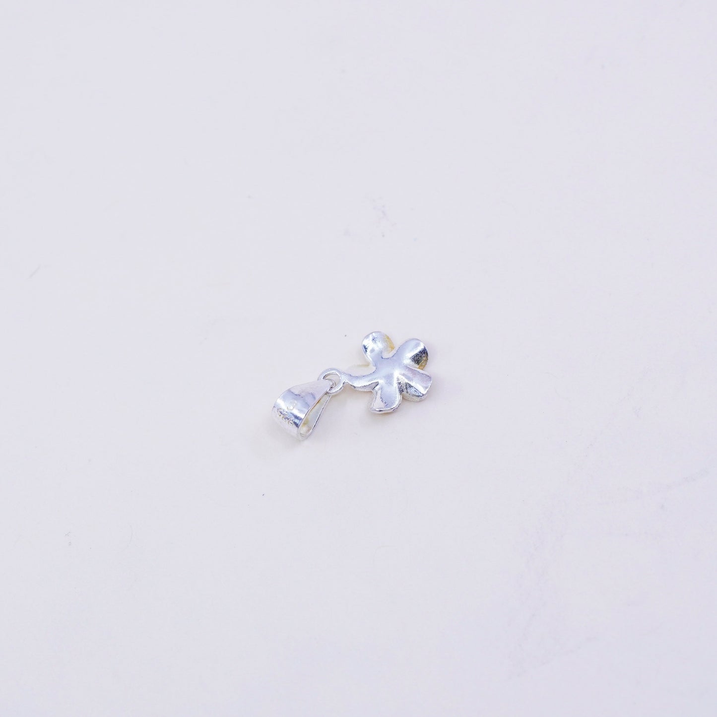 Vintage Sterling silver handmade pendant, 925 plumeria flower charm with Cz