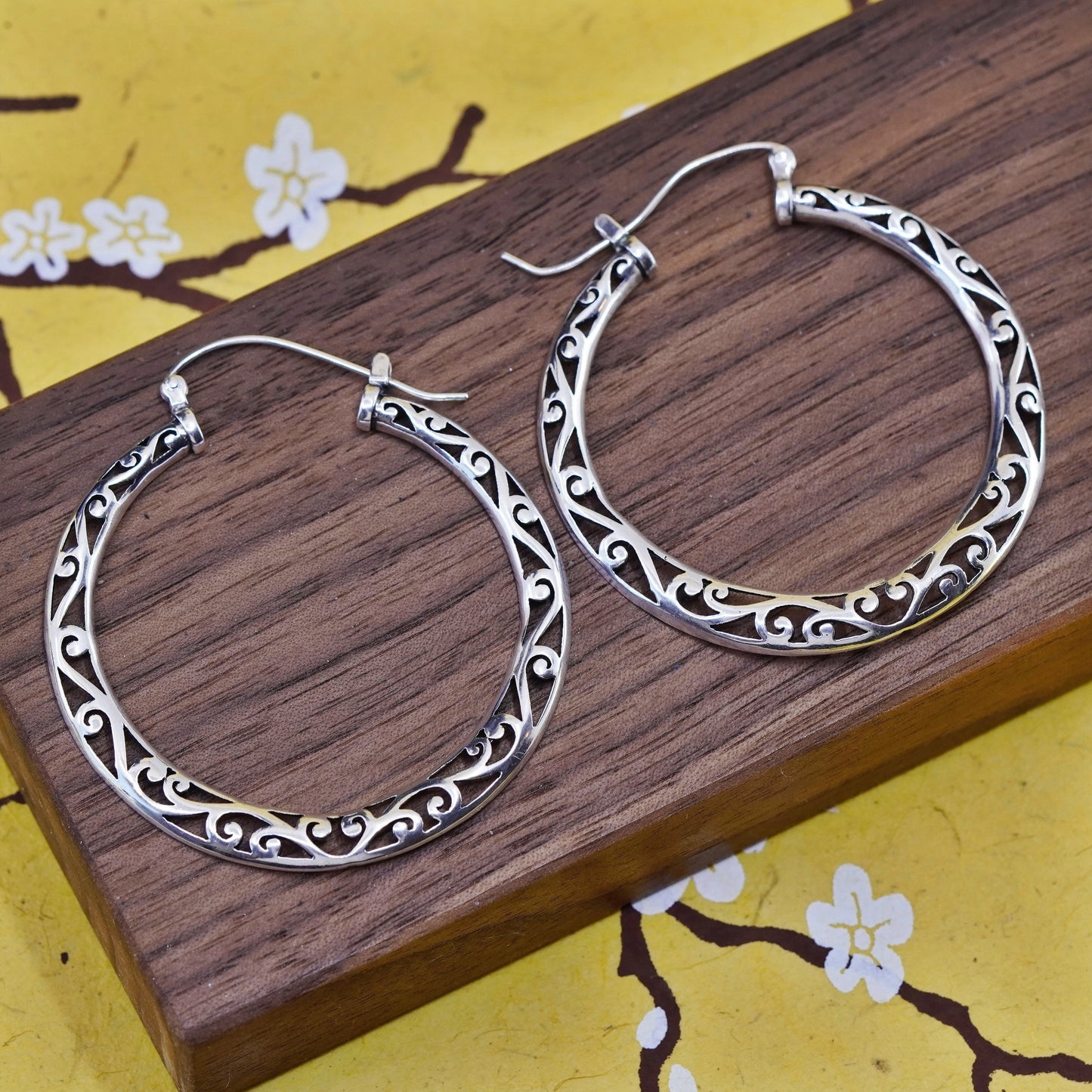 2”, vintage Sterling silver handmade earrings, filigree 925 huge hoops
