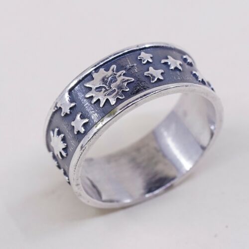 Sz 10, Mexico Sterling Silver Handmade Ring 925 Band Universe Moon Shooting Star