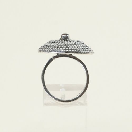 Sz 6.75, Sterling Silver 925 cocktail Ring W/ Cow Bone Bovine Moonface N Ruby