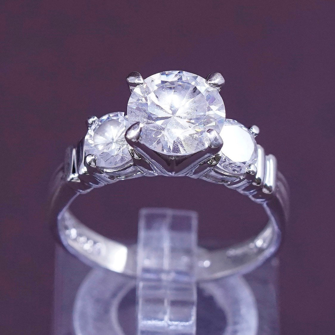 sz 7, vtg Sterling silver engagement ring, 925 w/ genuine crystal