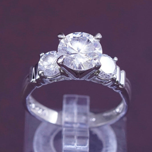 sz 7, vtg Sterling silver engagement ring, 925 w/ genuine crystal