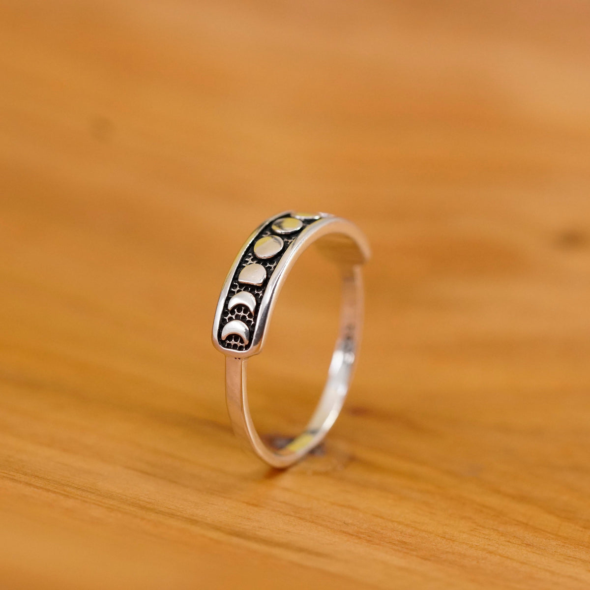 size 10, Sterling silver handmade ring, 925 stackable band with moon phases
