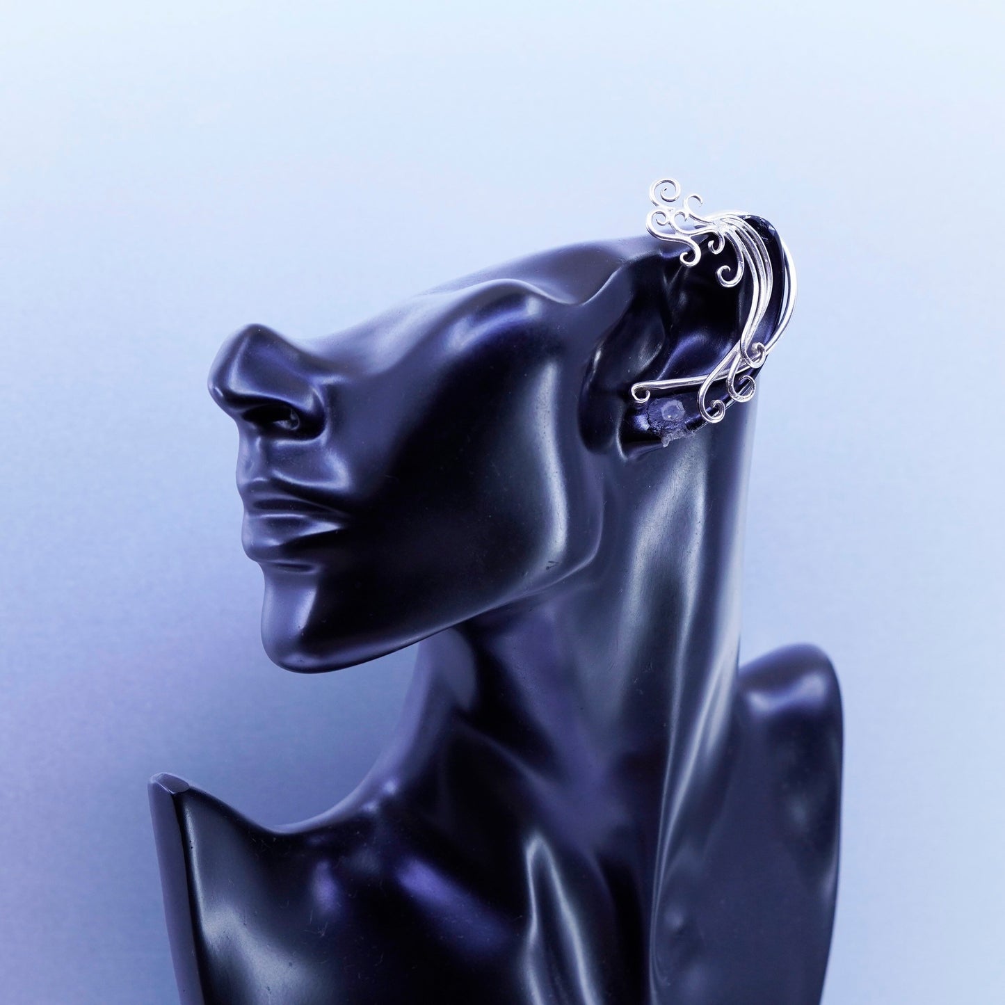 Vintage Sterling silver handmade ear cuff, 925 swirly earring cuff