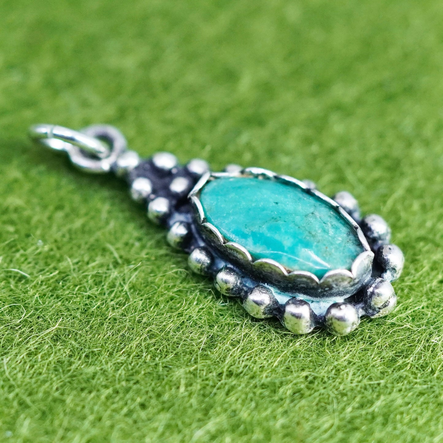 Southwestern sterling 925 silver handmade turquoise charm pendant with beads