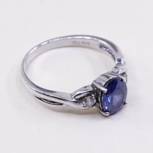 Sz 9, Sterling Silver handmade Ring, Silver Ring W/ amethyst N Cz stamped 925