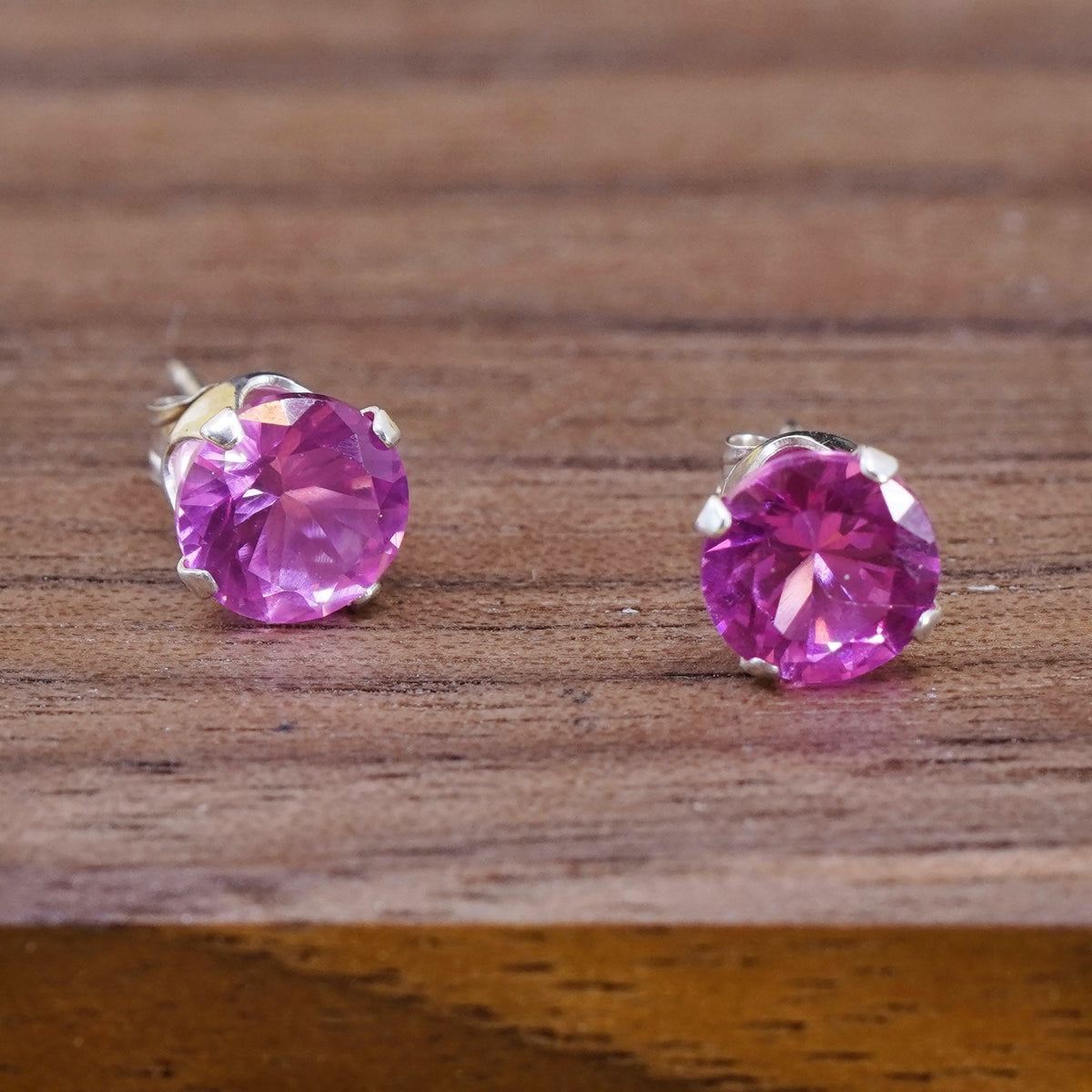 5mm, Sterling silver pink round crystal studs, cz earrings