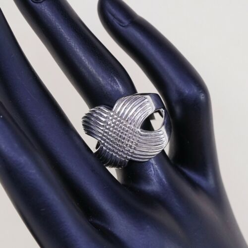 Sz 7.5, Vtg Sterling Silver handmade Ring. 925 modernist, Statement Cross Ring
