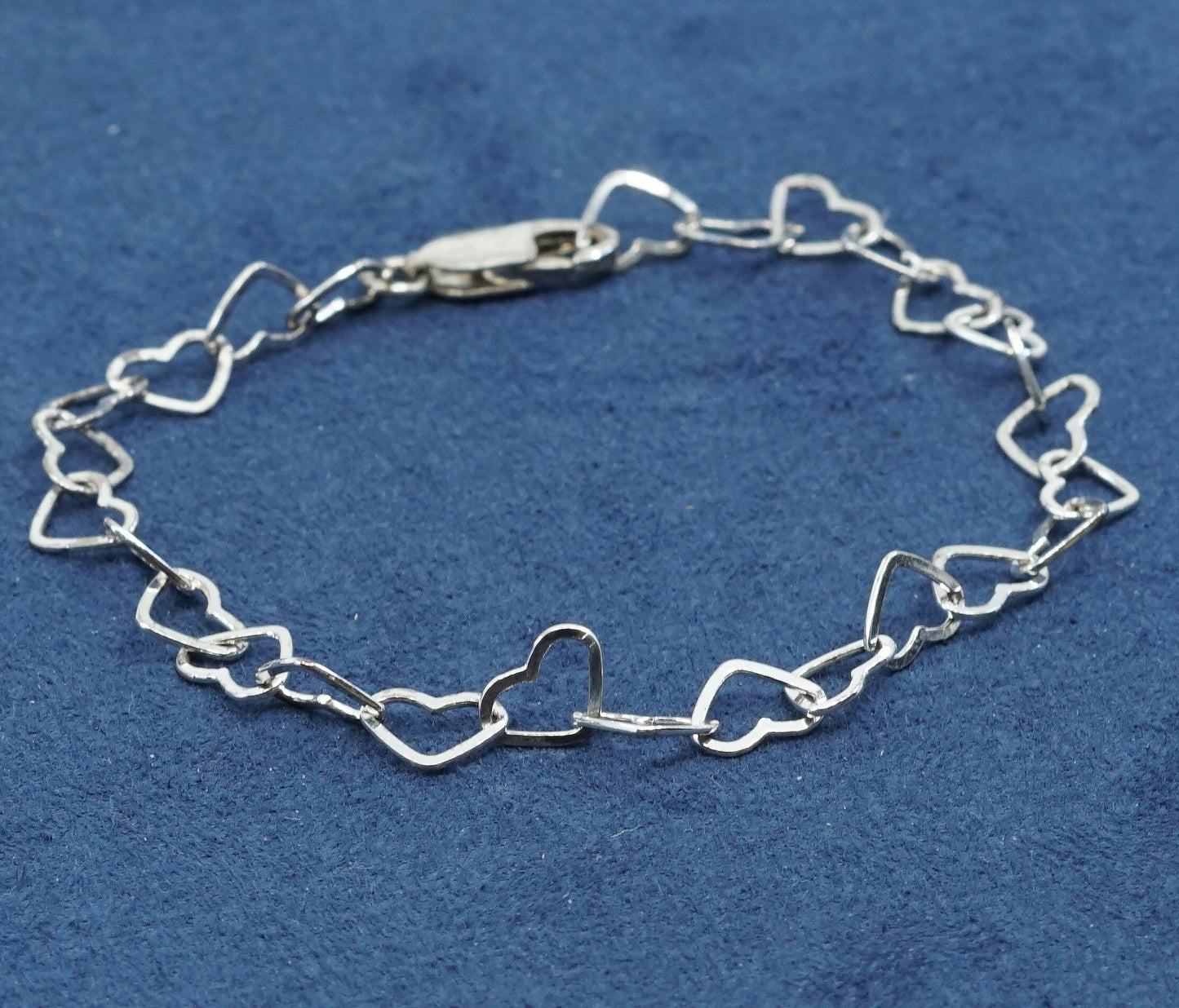 7", vtg Sterling silver handmade bracelet, 925 heart link, stamped 925