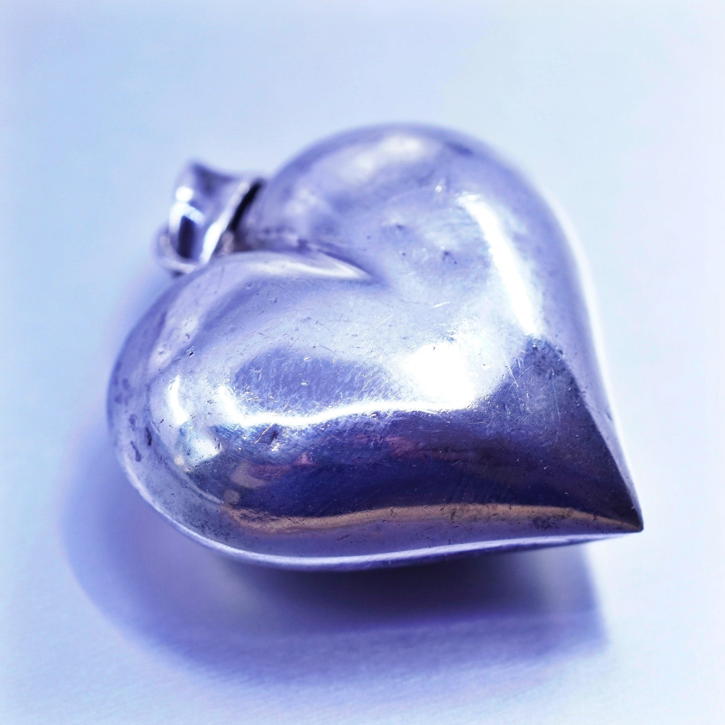 antique sterling 925 silver handmade puffy heart pendant