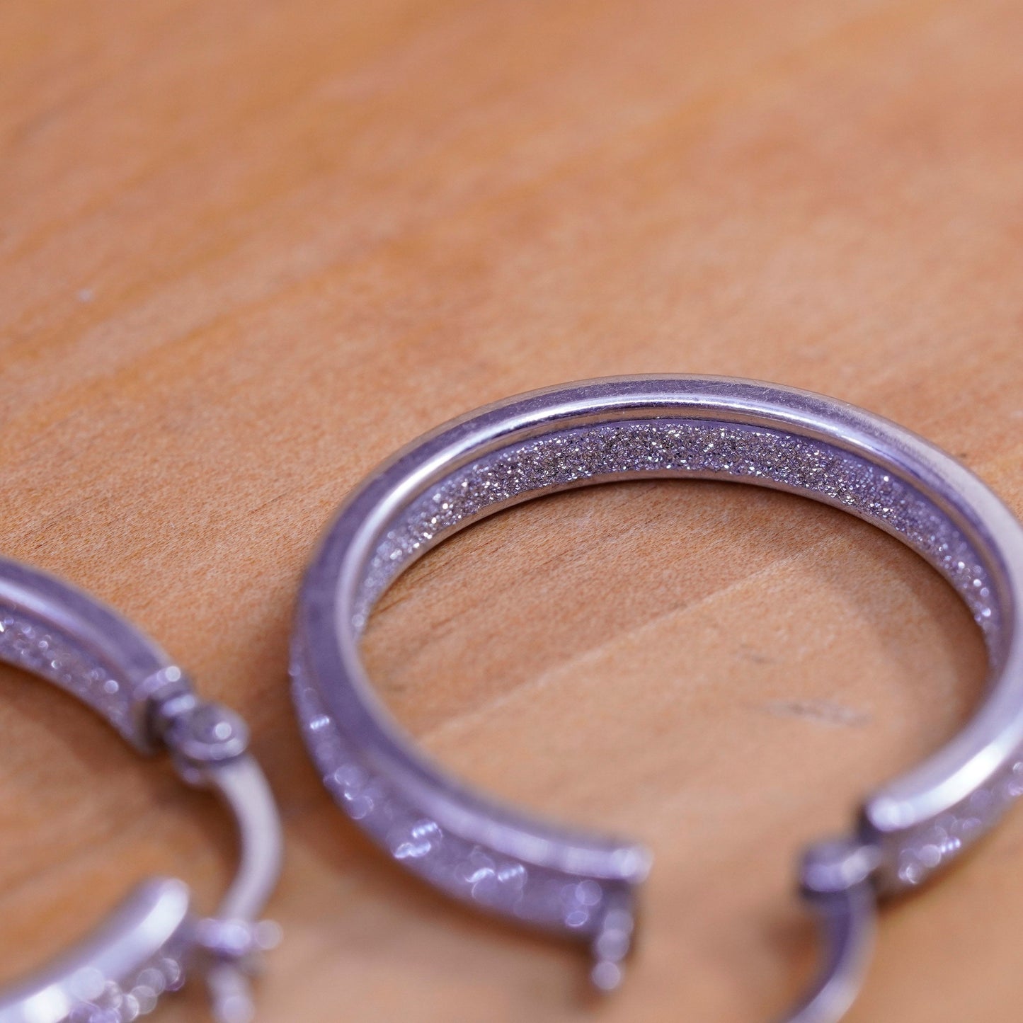 1”, vintage Sterling silver hoops, 925 earrings with glittering center