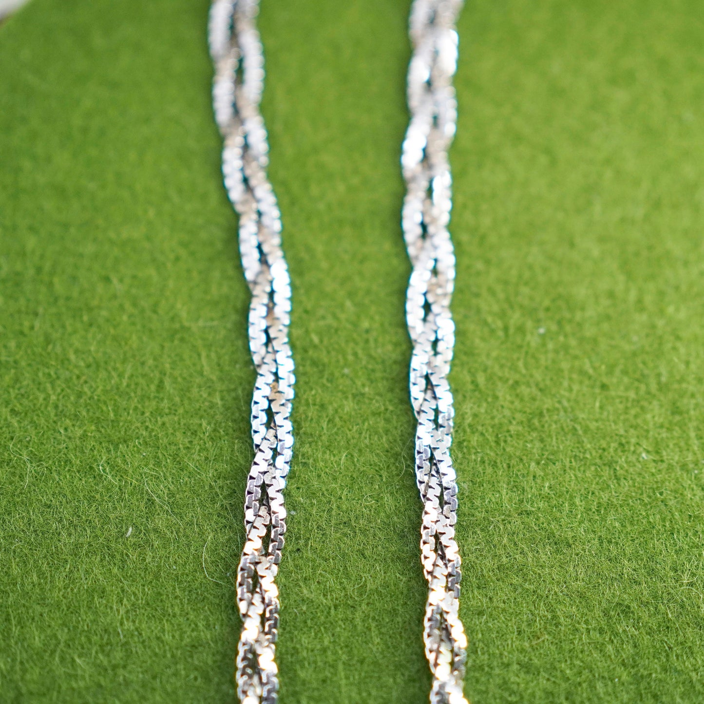 24” 5mm, Vintage sterling silver Italy necklace, 925 woven braided chain