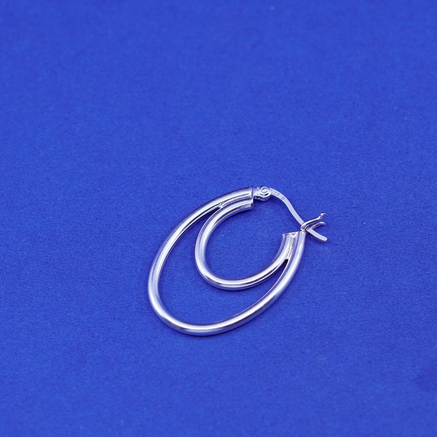 1.25”, vintage Sterling silver handmade oval hoop earrings, Modern 925 huggie