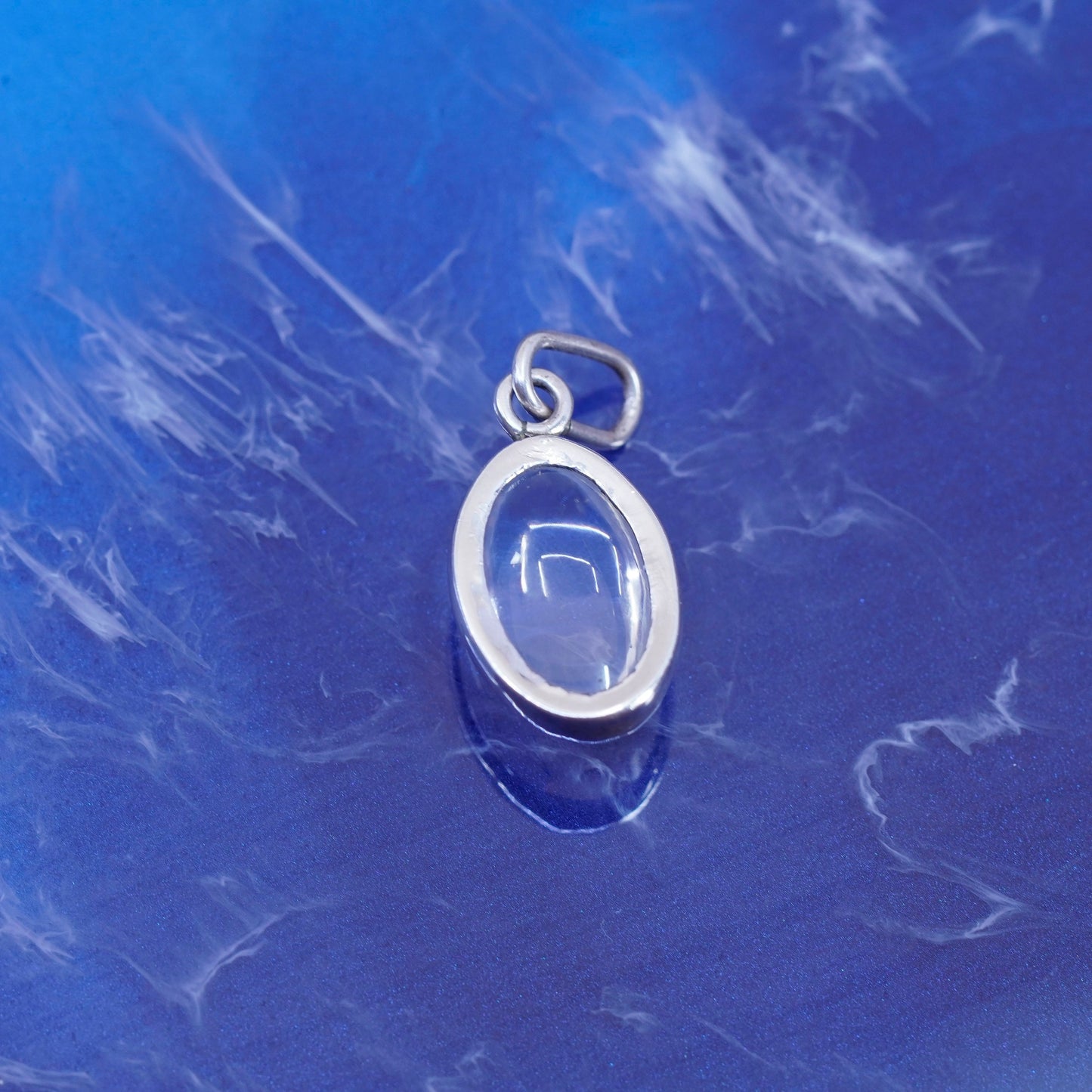 Vintage Sterling silver handmade pendant, 925 charm with oval glass