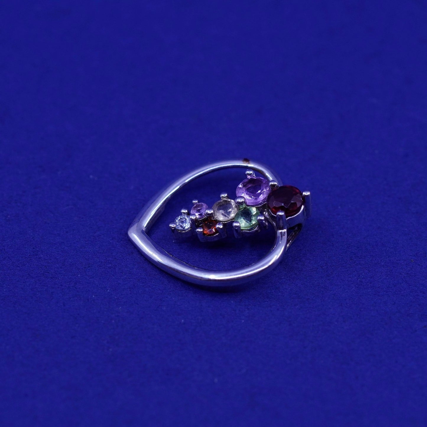 vtg Sterling 925 silver handmade heart pendant ruby citrine peridot amethyst