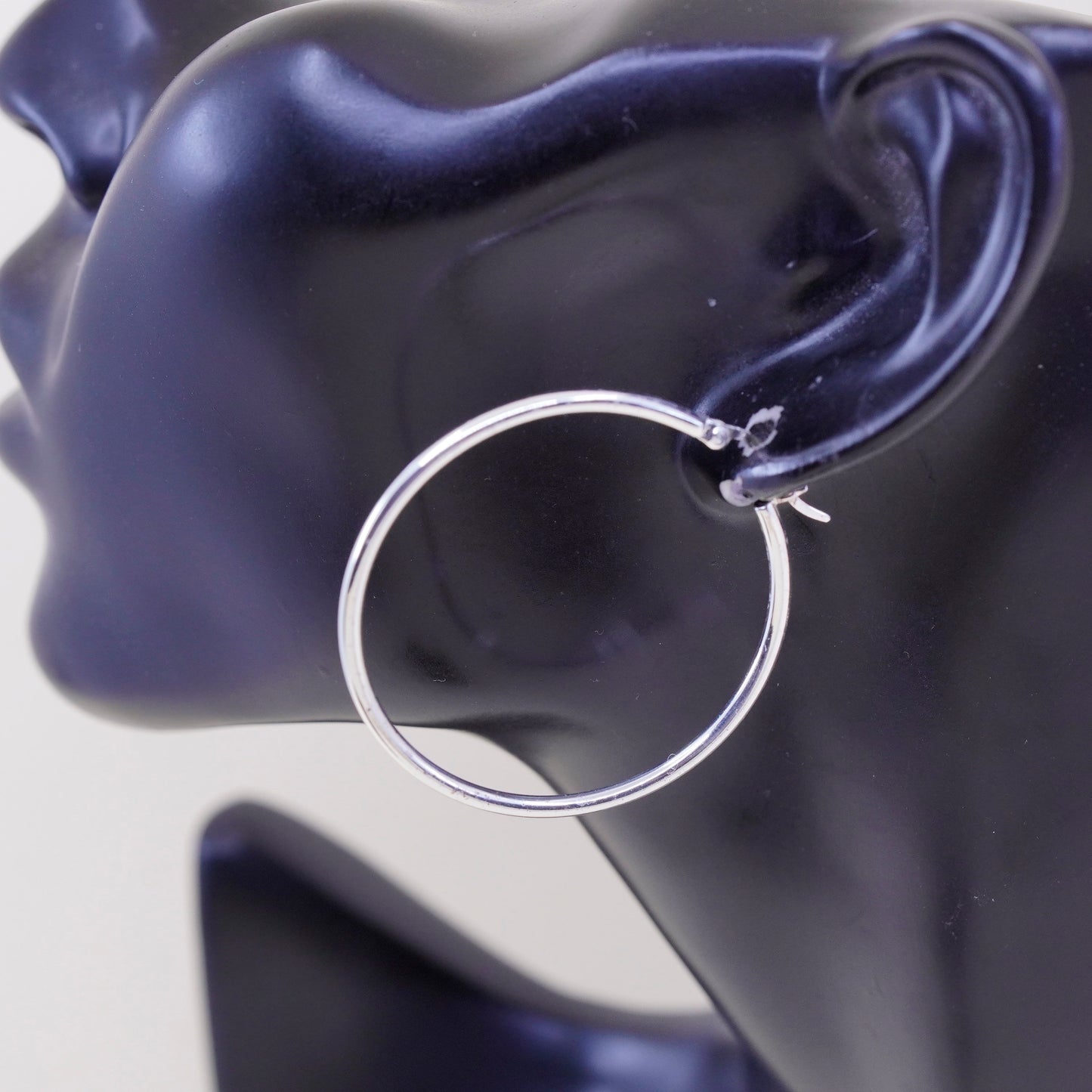 1.5” Vintage sterling silver loop earrings, fashion minimalist primitive hoops