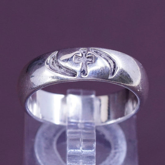 sz 8.25, vtg BSD Sterling silver prayer ring, 925 band w/ "cross" engraved