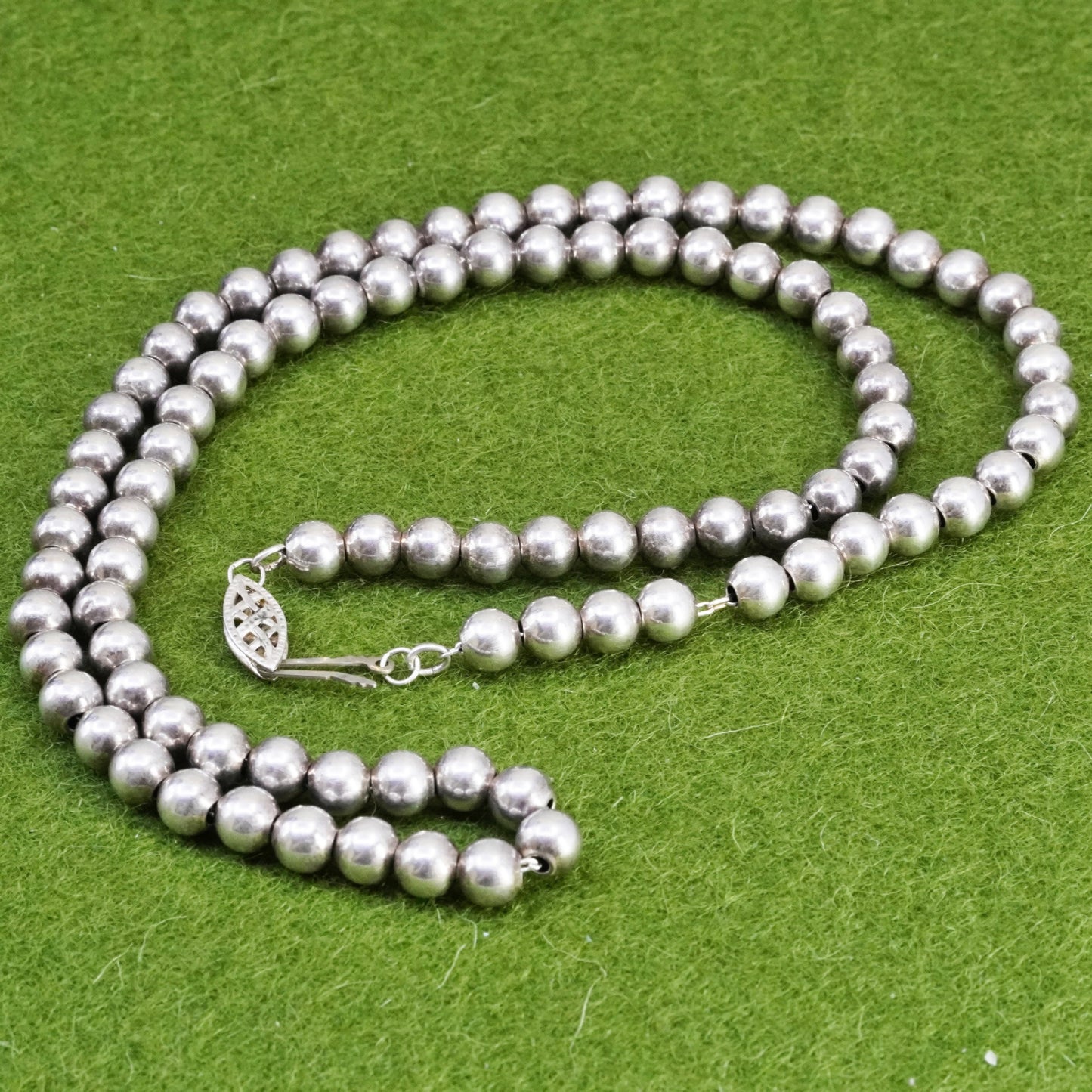 18”, vintage 925 sterling silver Necklace, snake chain with 5mm beads