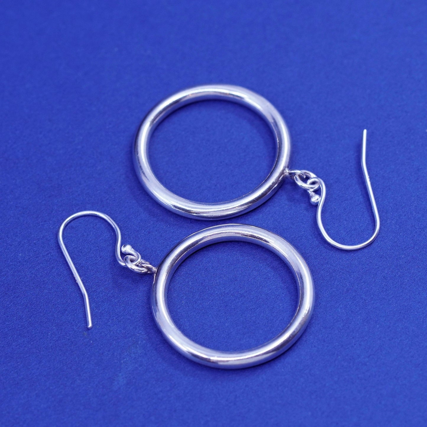 Vintage sterling silver handmade earrings, 925 circle dangles