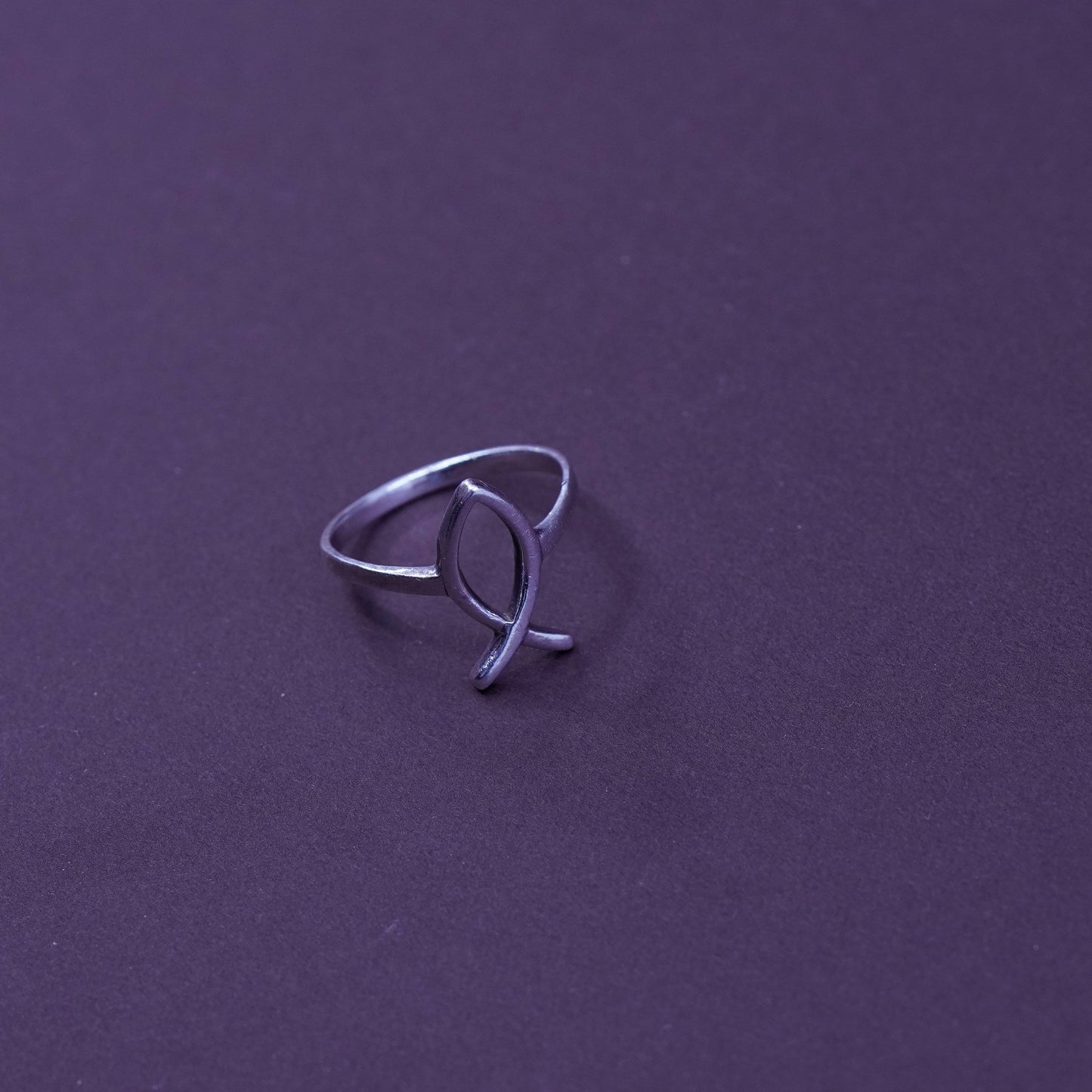 Size 8.5, Sterling silver handmade ring, modern ring, 925 fish symbol band