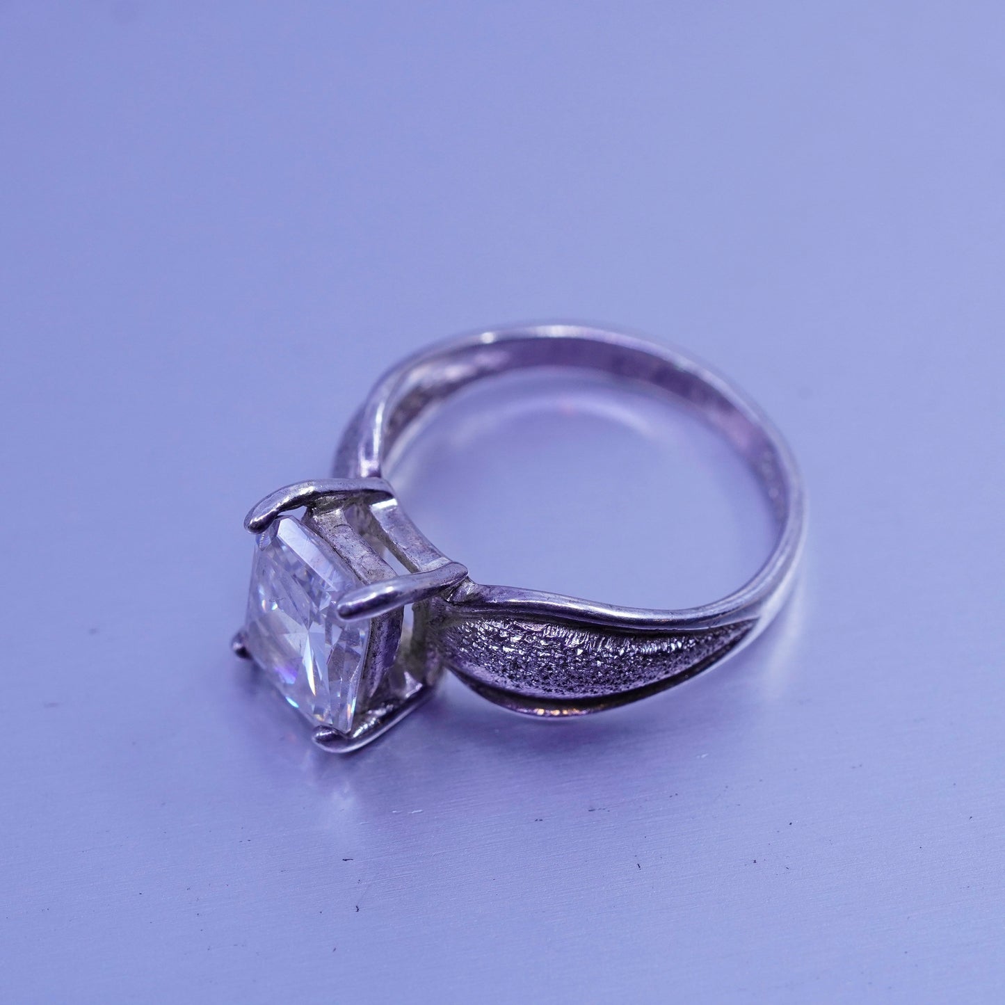 Size 6.25, vintage Sterling 925 silver handmade engagement ring with Cz