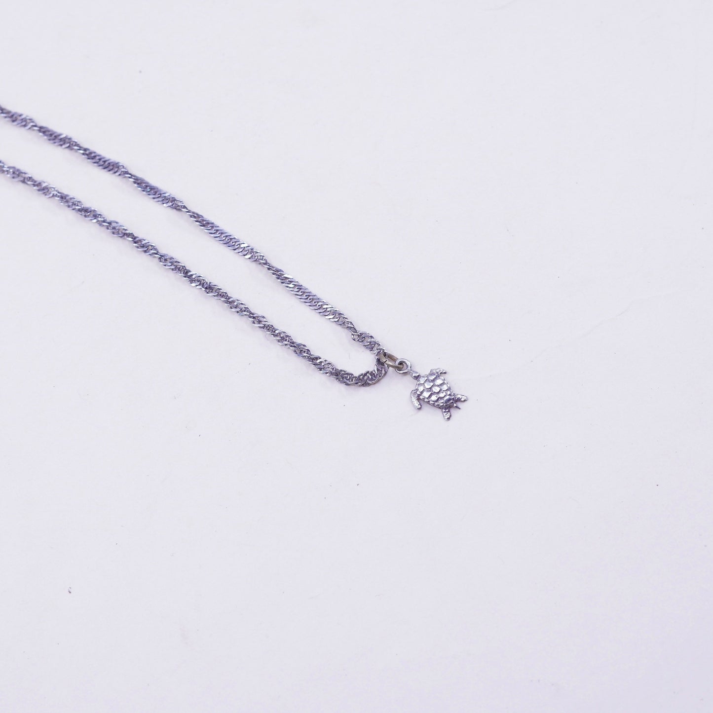 10”, vtg sterling silver bracelet, 925 twisted curb chain anklet turtle charm