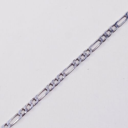 8”, 3mm, vtg Sterling Silver Bracelet, Silver Figaro Chain, Stamped 925 Italt