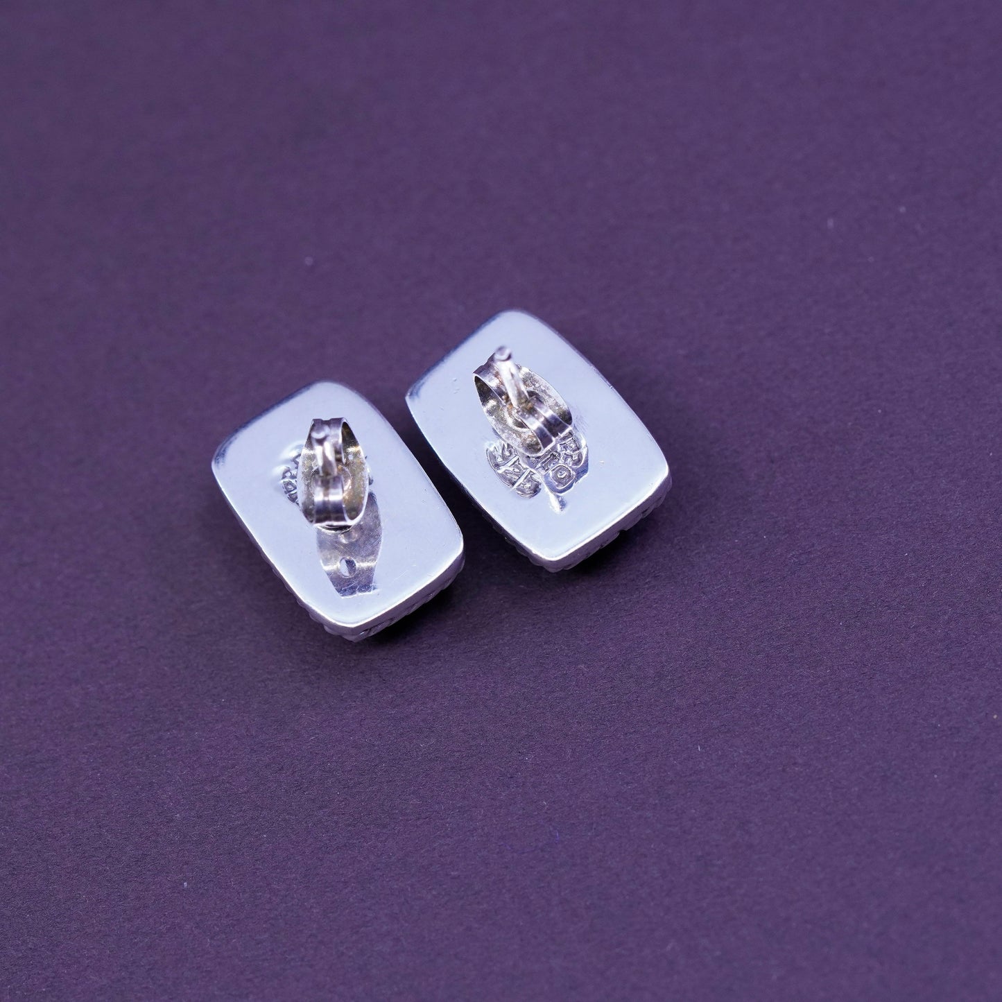 handmade Sterling silver earrings, 925 rectangular with jasper studs with cable