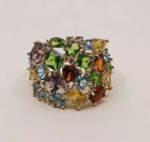 Sz 10.25, vermeil, gold over Sterling Silver Ring, 925 Ring W/ amethyst, Citrine