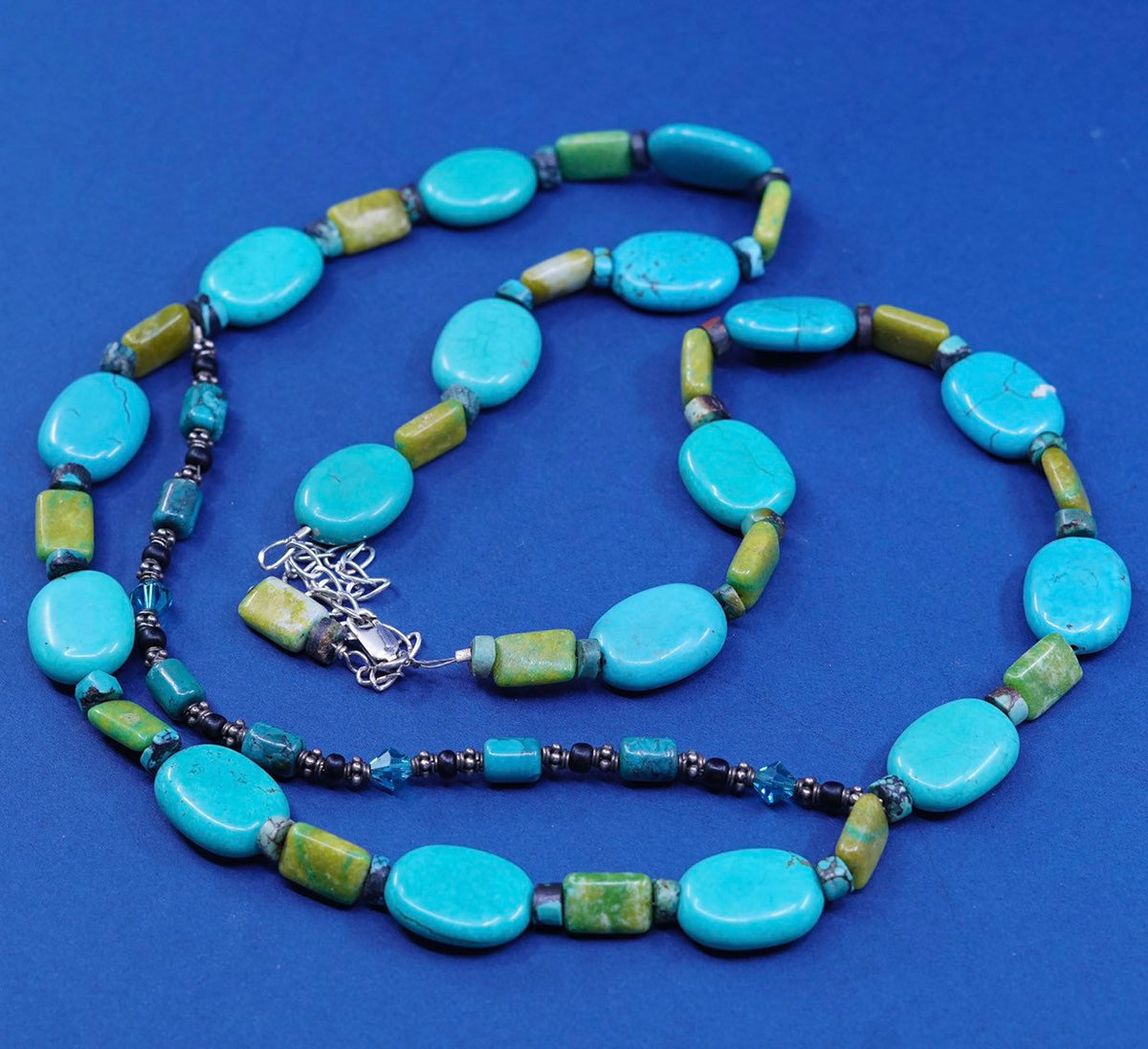 24+4”, vtg Sterling 925 silver Native American Navajo Bead necklace, turquoise