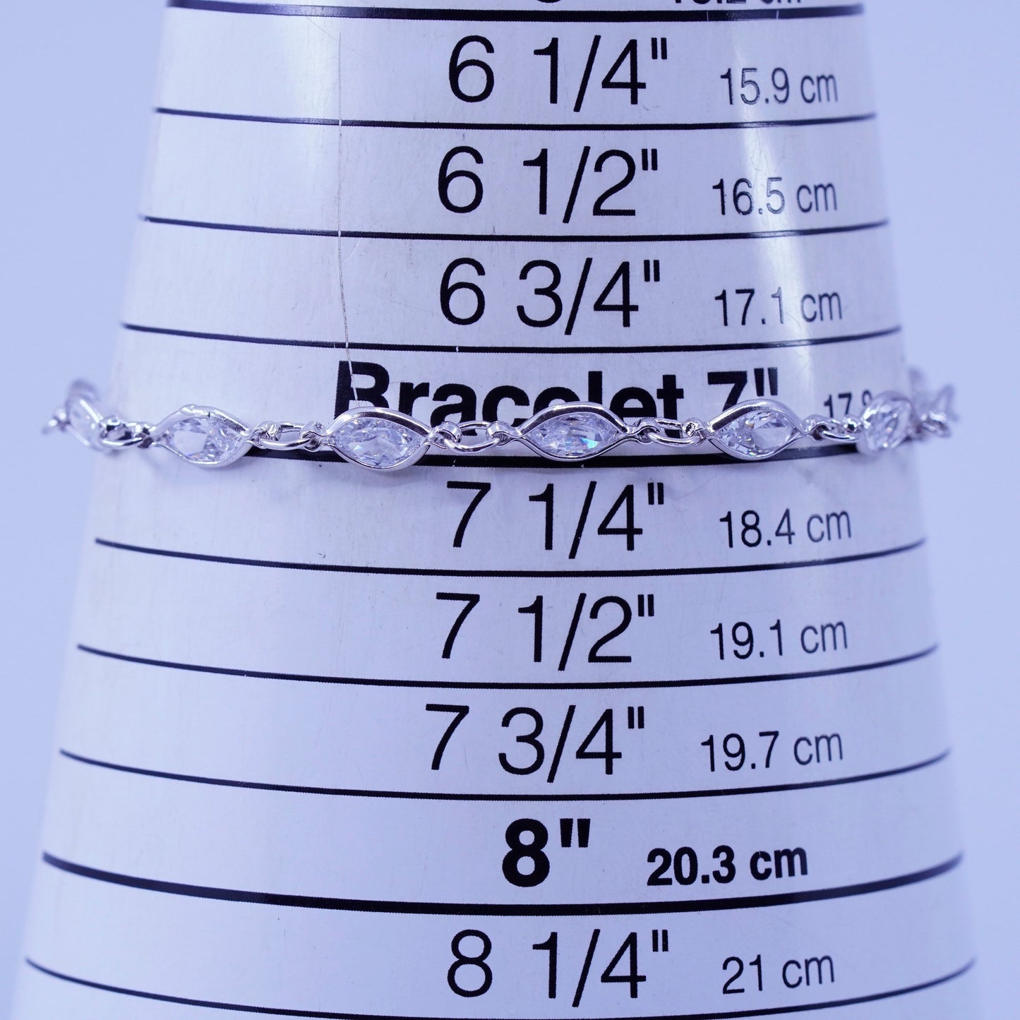7”, Vintage Italy Sterling 925 silver bracelet chain with Cz inlay