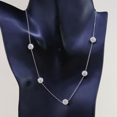 18”, 1mm, Vtg 925 Sterling Silver Curb chain W/ Swarovski Crystal Beads necklace