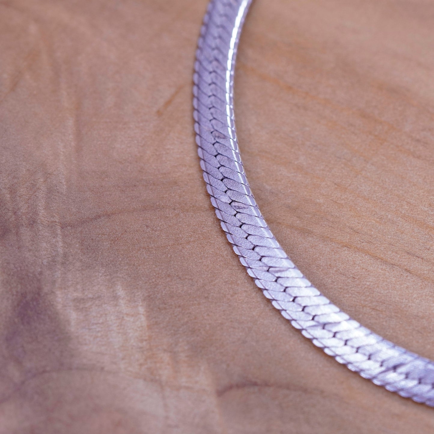 8”, 4mm, Vintage Sterling silver textured herringbone bracelet, Italy 925 chain