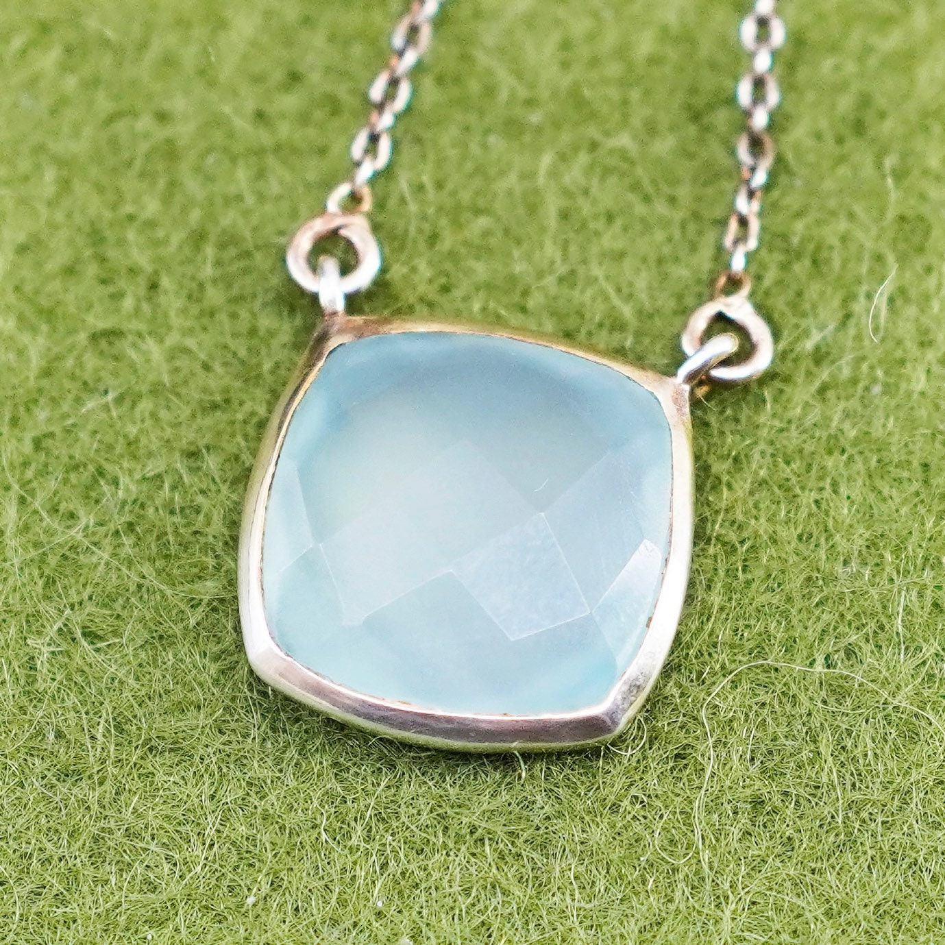 16+2”, vintage vermeil gold over 925 Sterling Silver necklace square Chalcedony
