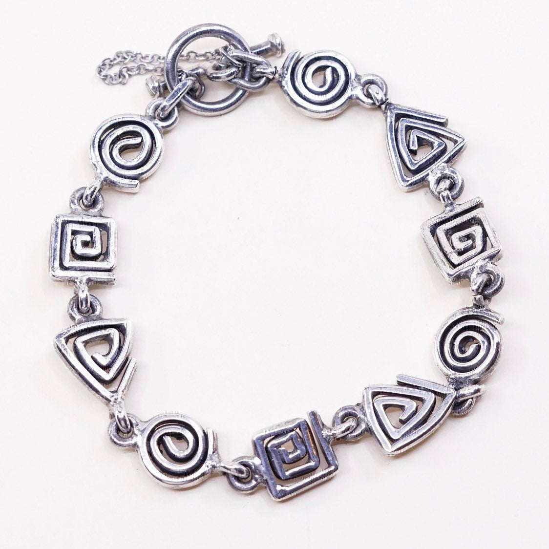 7", VTG sterling silver bracelet, italy 925 swirl link chain w/ toggle closure
