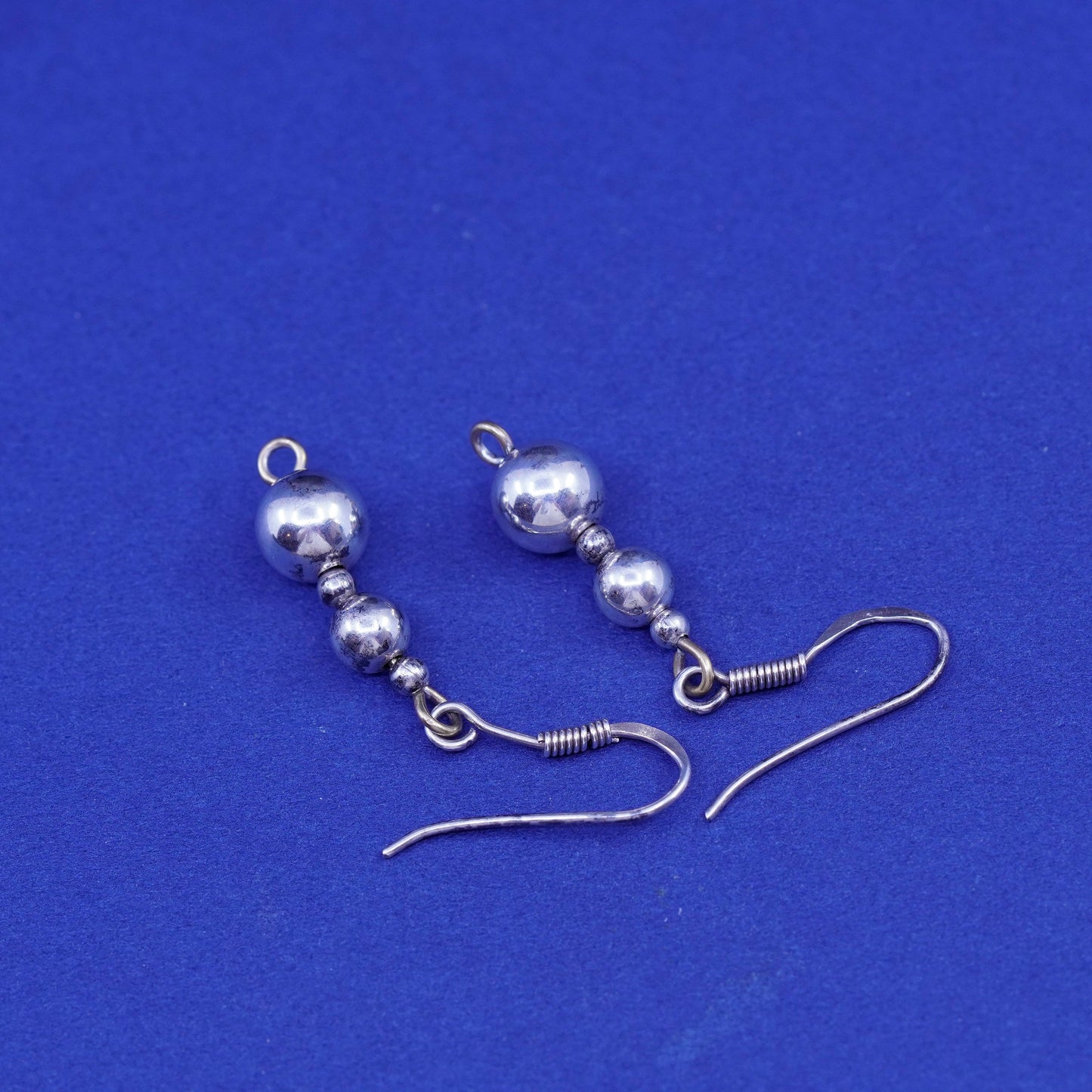 1”, Vintage sterling silver handmade earrings, simple 925 beads