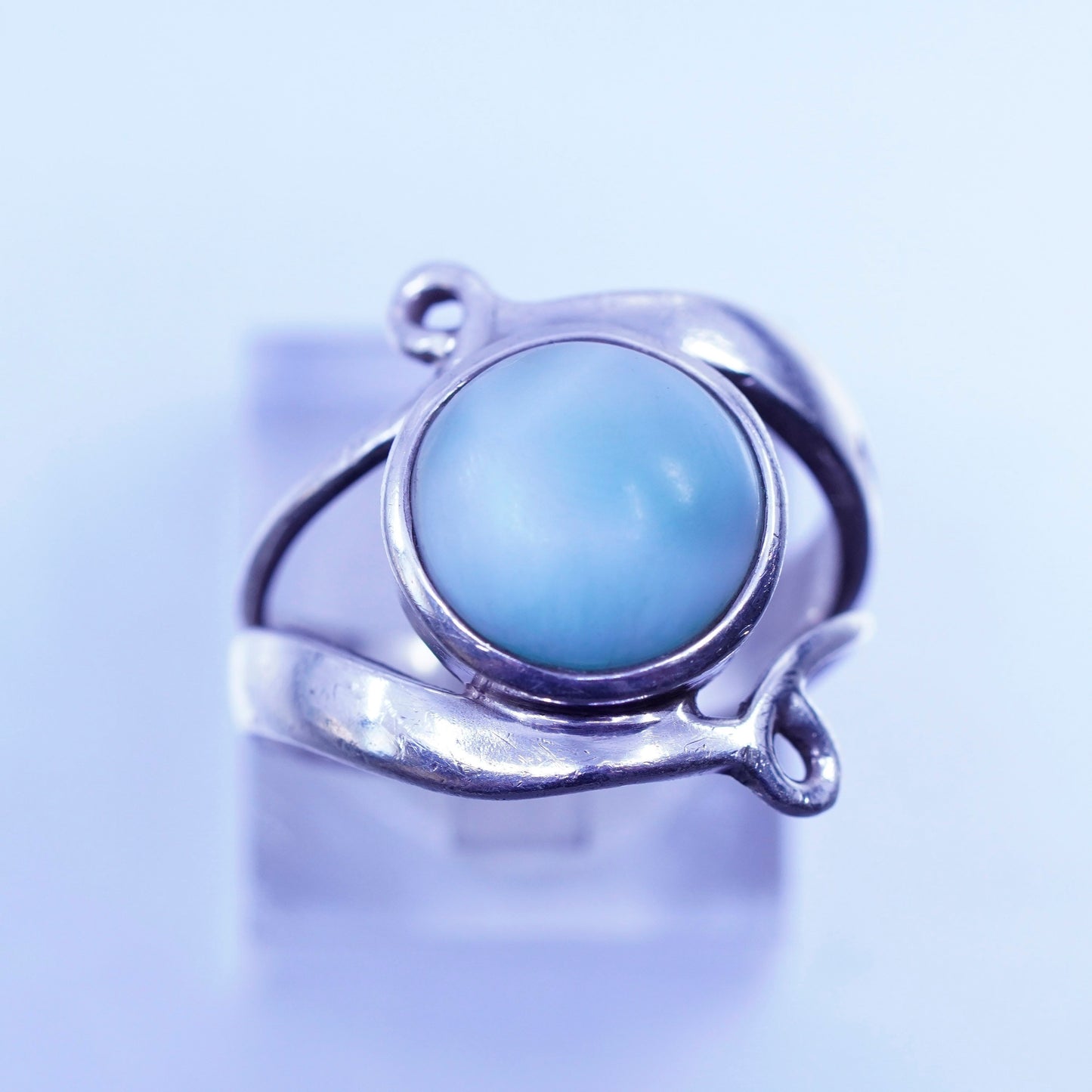 Size 5, vintage Sterling 925 silver handmade ring with Larimar