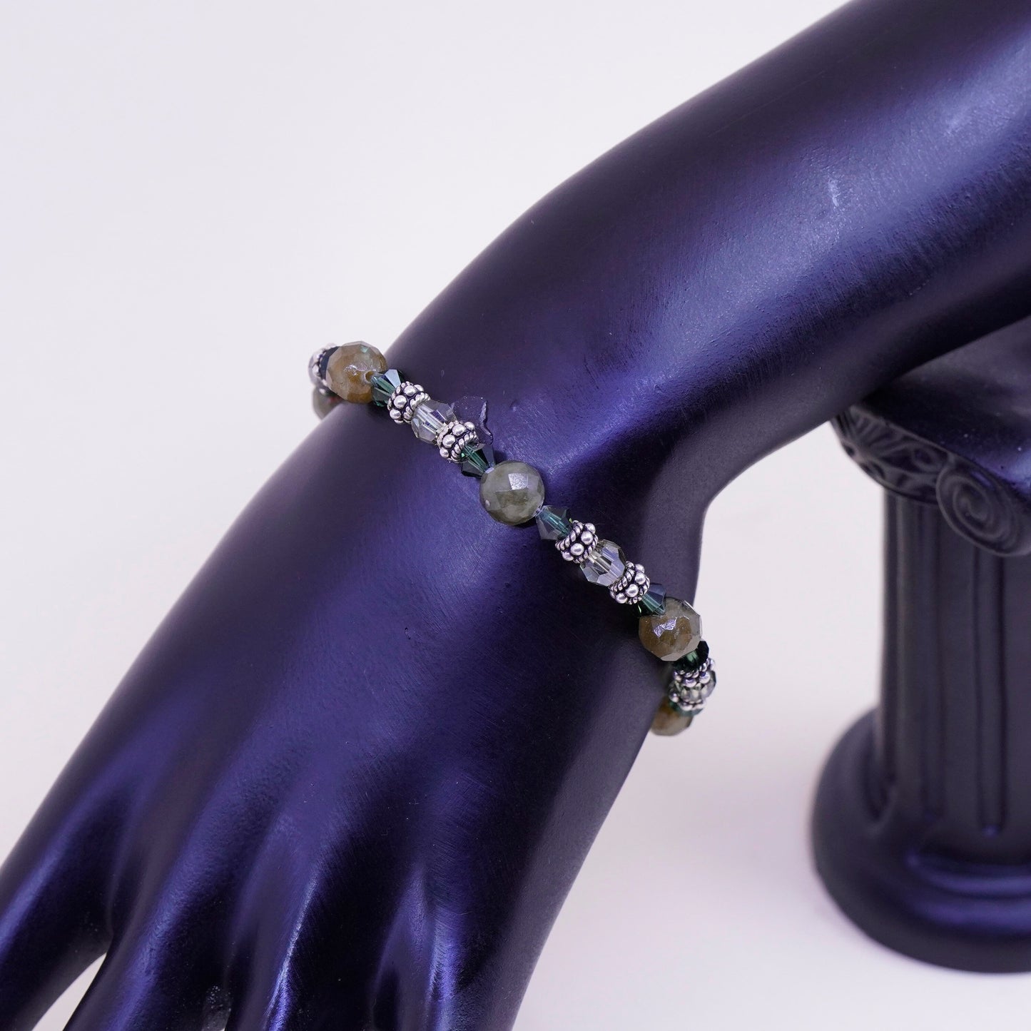 7”, Native American handmade Jasper beads bracelet with Sterling silver closure