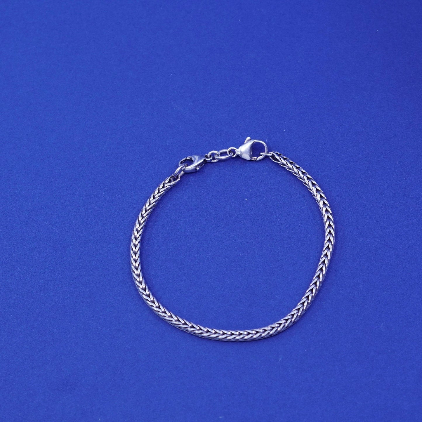7.5”, vintage Sterling silver handmade bracelet, bold 925 wheat chain