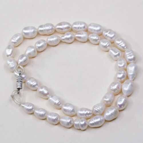 18" 7mm, Vtg Sterling 925 silver Clasp handmade necklace With Freshwater Pearl